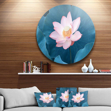 Blooming Pink Lotus Flower - Sea & Shore Round Metal Wall Art